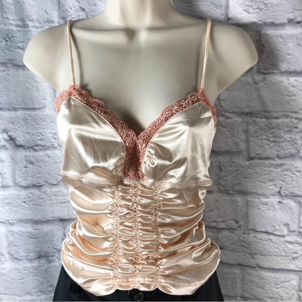 Victoria’s Secret Satin Ruched‎ Tuxedo Cami peachy gold/rose gold NWOT CTRR